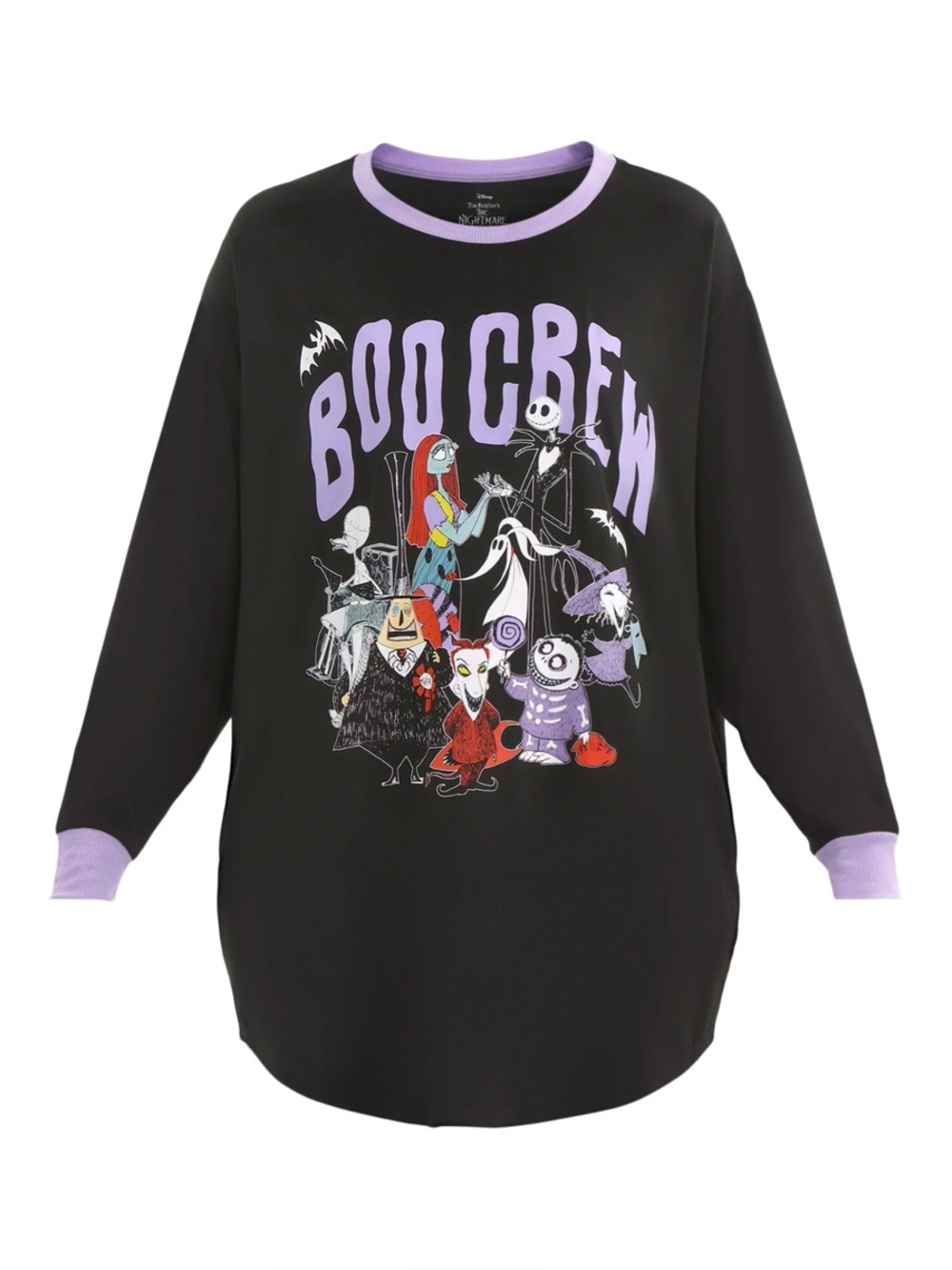 Nightmare Before Christmas "Boo Crew" Black Tee or nightgown with Purple Trim